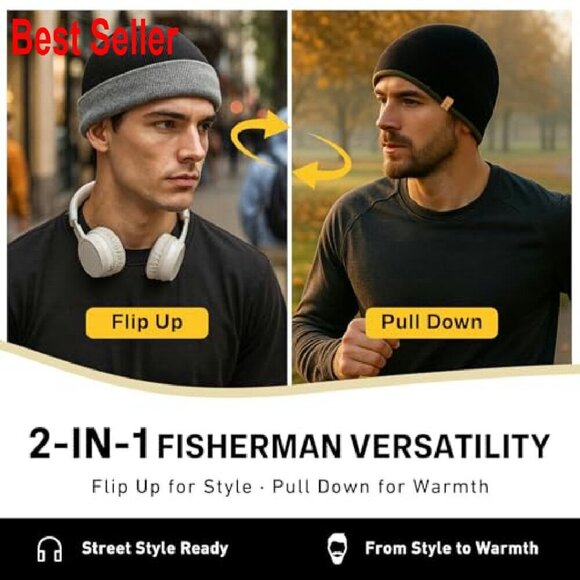 Merino Wool Fisherman Beanie Dual Layer Knit Hat Large Head Fit main image 8